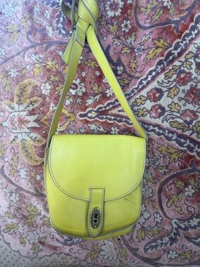Fossil Yellow Leather Turn-Lock Crossbody Bag